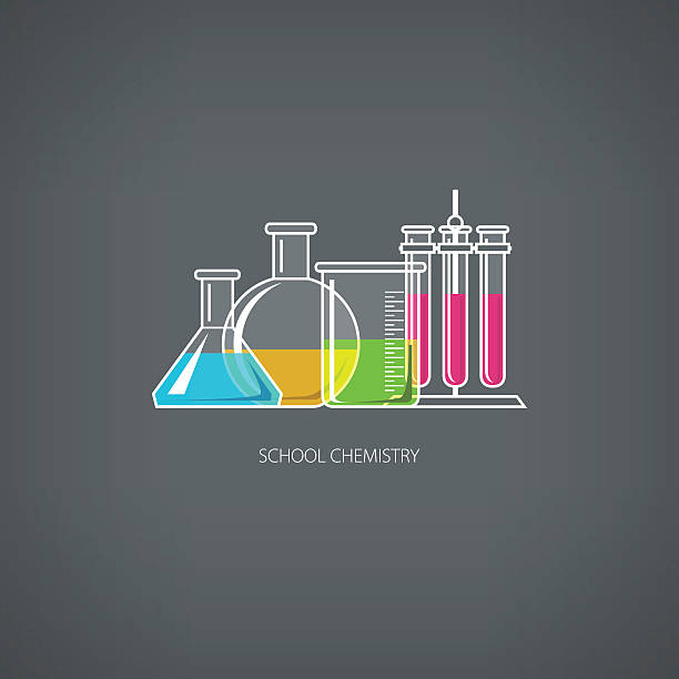 Flasks and Beakers Flasks Beakers and Test-tubes, Chemical Laboratory Equipment on Gray Background, School Chemistry, Vector Illustration laboratory clipart stock illustrations