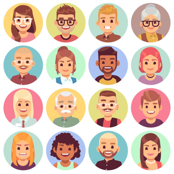 Flat avatars. Different portraits of men and women diverse ages. Professional team faces. Office workers cartoon vector characters Flat avatars. Different portraits of men and women diverse ages. Professional team faces. Office workers cartoon vector person characters for web social app profile avatar stock illustrations