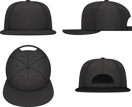 Vector illustration of black trendy flat bill cap.
