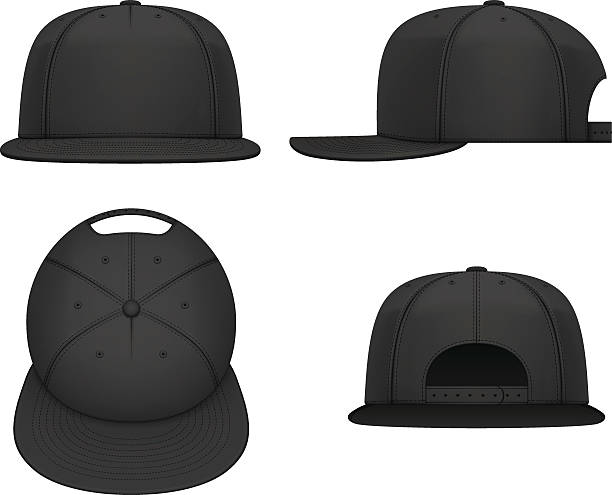 Flat bill cap Vector illustration of black trendy flat bill cap. hat stock illustrations