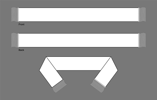 Flat Blank White Football Fans Scarf Template Vector On Gray Background