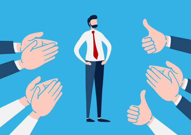 flat cartoon character Businessman with many Hands clapping ovation and thumps up, applaud hands. Flat cartoon character. Vector illustration design. admiration stock illustrations