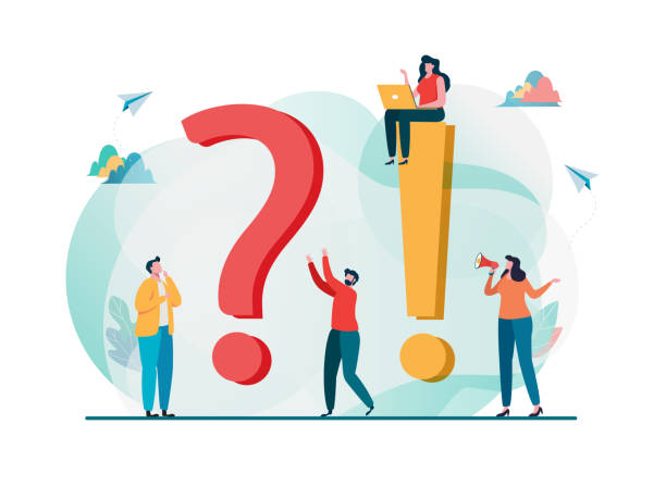 flat cartoon character Frequently asked questions concept. Question answer metaphor. Vector illustration background. Flat cartoon character graphic design. Landing page template,banner,flyer,poster,web page ask clients stock illustrations