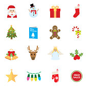 Set of 16 flat Christmas icons.