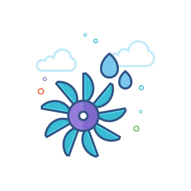 Flat Color Icon - Water turbine Water turbine icon in outlined flat color style. Vector illustration. water wheel stock illustrations