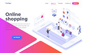 Modern flat design isometric concept of Online Shopping for website and mobile website. Landing page template. Easy to edit and customize. Vector illustration