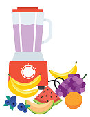 istock Flat Color Smoothie Blender with Fruit on Transparent Background 1388027698