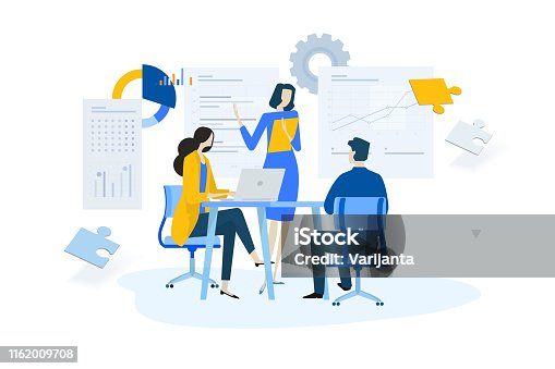istock Flat design concept of meeting, business presentation, training, annual report 1162009708