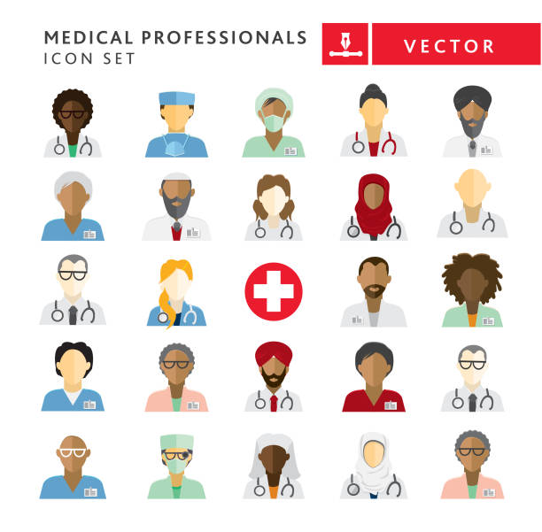 平面設計 多樣化醫療專業人員 主題圖示 設置在白色背景上 - 外科醫生 幅插畫檔、美工圖案、卡通及圖標