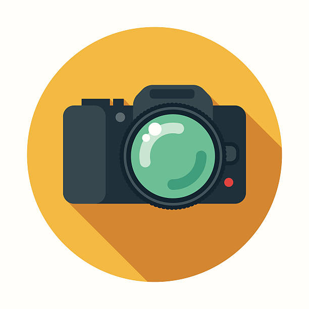Flat Design DSLR Camera Icon With Long Shadow A trendy flat design style DSLR camera icon with a long shadow. Download includes RGB JPEG at 4000px and a fully editable AI10 vector EPS file. dslr camera stock illustrations