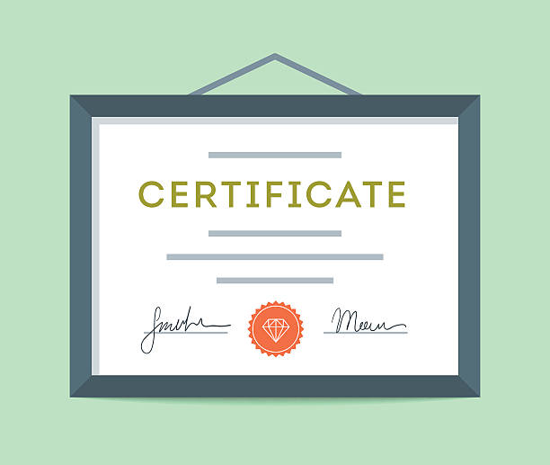 Flat design framed certificate hanging on the wall Flat design framed certificate hanging on the wall, vector illustration office borders stock illustrations