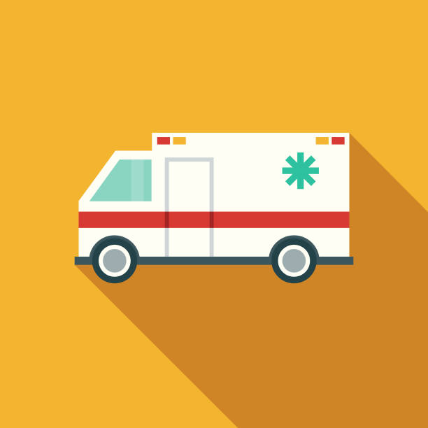 ilustraciones, imágenes clip art, dibujos animados e iconos de stock de icono de salud ambulancia de diseño plano con lado sombra - ambulance