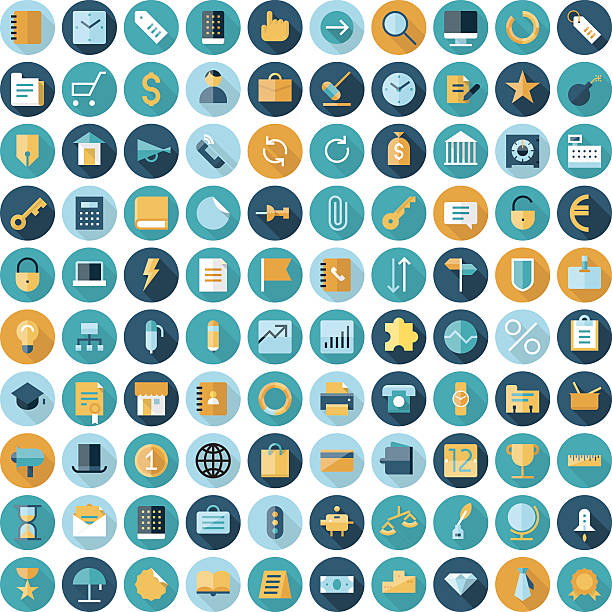 Flat design icons for business and finance Flat design icons for business and finance. Vector eps10 with transparency. marketing clipart stock illustrations