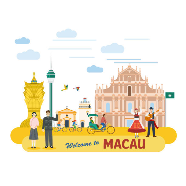 Flat design, Illustration of Macau landmark and icons, Vector All objects are grouped macao stock illustrations