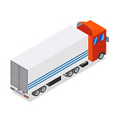 Flat design Isometric Tractor Unit. Truck Car with trailer. Vector illustration