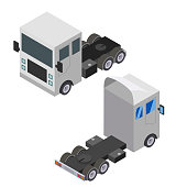 Flat design Isometric Tractor Unit. Truck Car without trailer. Vector illustration