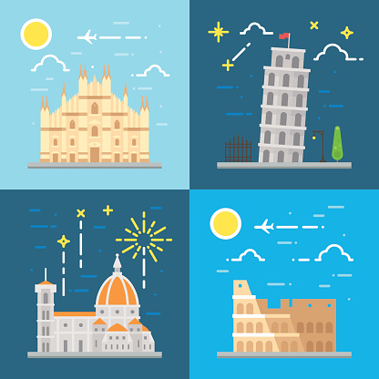 Flat design Italy landmarks set
