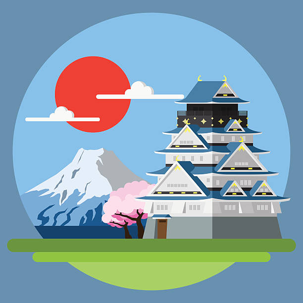 ilustrações de stock, clip art, desenhos animados e ícones de flat design de paisagem do japão - osaka