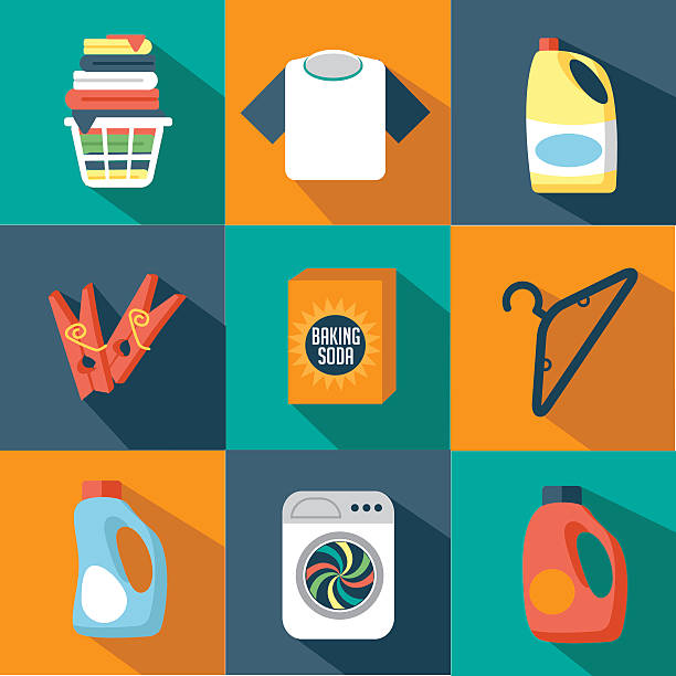Flat design laundry icon collection vector art illustration