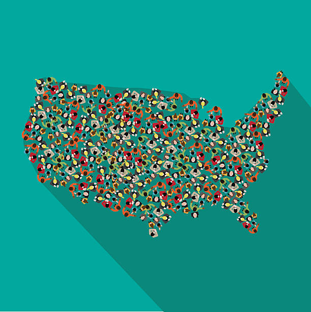Flat design map of the United States Flat design map of the United States made up of a crowd of people icons.  census stock illustrations