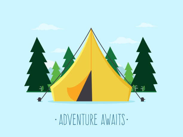 bildbanksillustrationer, clip art samt tecknat material och ikoner med platt design - camping tent