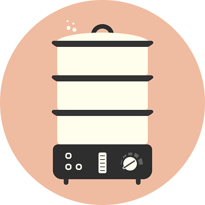 Flat food steamer icon, kitchen appliance