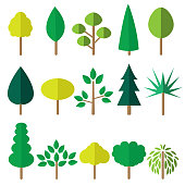Flat green tree icons