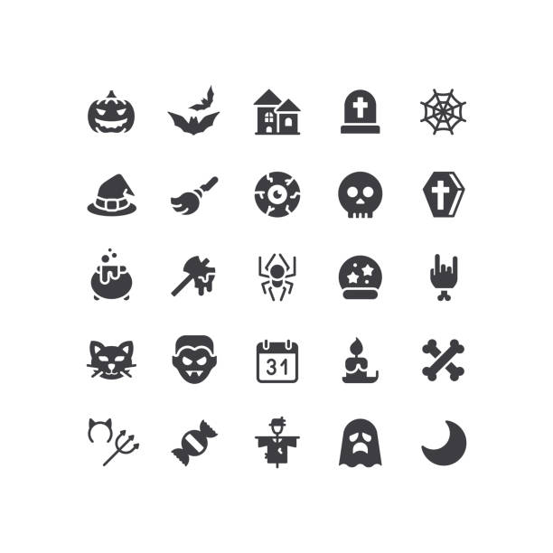 Flat Halloween Icons Set of halloween flat vector icons. autumn symbols stock illustrations