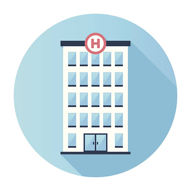 ilustraciones, imágenes clip art, dibujos animados e iconos de stock de hospital edificio icono plana - hospital building