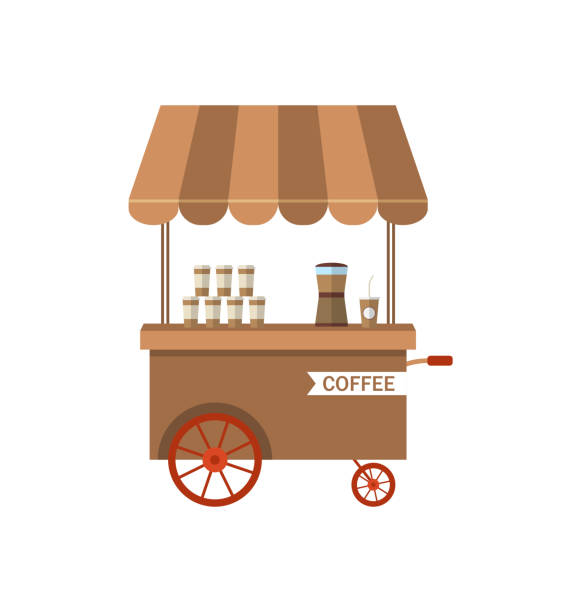 Flat Icon Cart of Coffee Isolated on White Background - vector art illustration