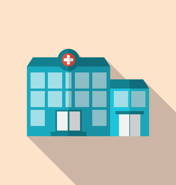 Flat Icon of Hospital Building with Long Shadow vector art illustration