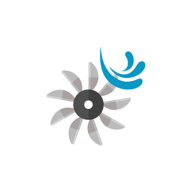 Flat icon - Water turbine Water turbine icon in flat color style. Energy renewable green environment water wheel stock illustrations