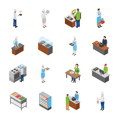 Flat Icons Designs of Food Court, Fridges and Furniture Pack