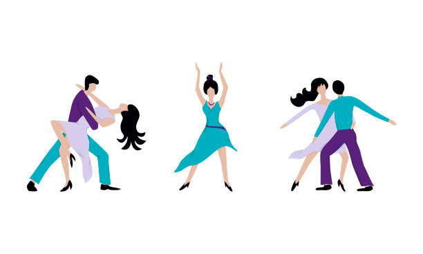 dans eden erkek ve kadınların düz simgeleri - salsa dancing stock illustrations