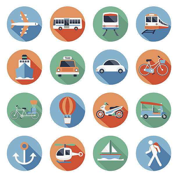 Flat icons set : Transportation, Trips & Travel vector art illustration