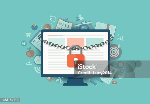 istock Flat illustration of security center. Lock with chain around lap 468184140