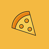 Flat Line Design Style Pizza Icon, Outline Symbol Vector Illustration