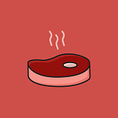 Flat Line Design Style Steak Icon, Outline Symbol Vector Illustration