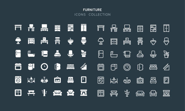 Flat & Line Furniture Icons Set of furniture vector icons. Flat design & line editable stroke. bed furniture patterns stock illustrations