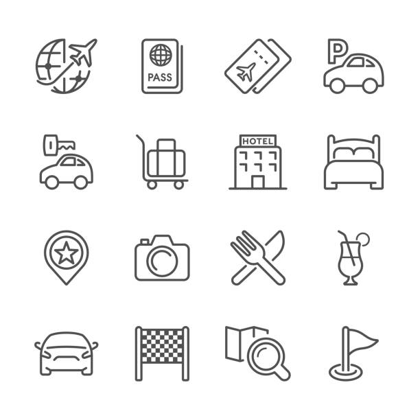 flat line icons - travel series - business travel stock illustrations