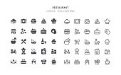 Set of restaurant vector icons. Flat design & line editable stroke.