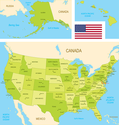 Flat Map Of United States With Flag Stock Illustration Download