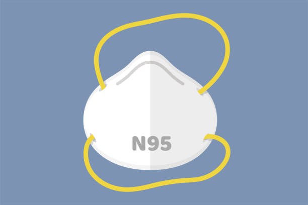 ilustraciones, imágenes clip art, dibujos animados e iconos de stock de reactivo relador n95 de vector de máscara plana para evitar humos tóxicos y polvo entre el pequeño tamaño del aire, como pm2.5. - n95 mask