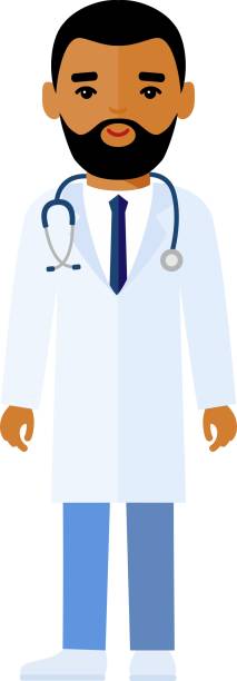 stockillustraties, clipart, cartoons en iconen met flat medical illustration with physician in medical clothes with stethoscope. - isle of skye