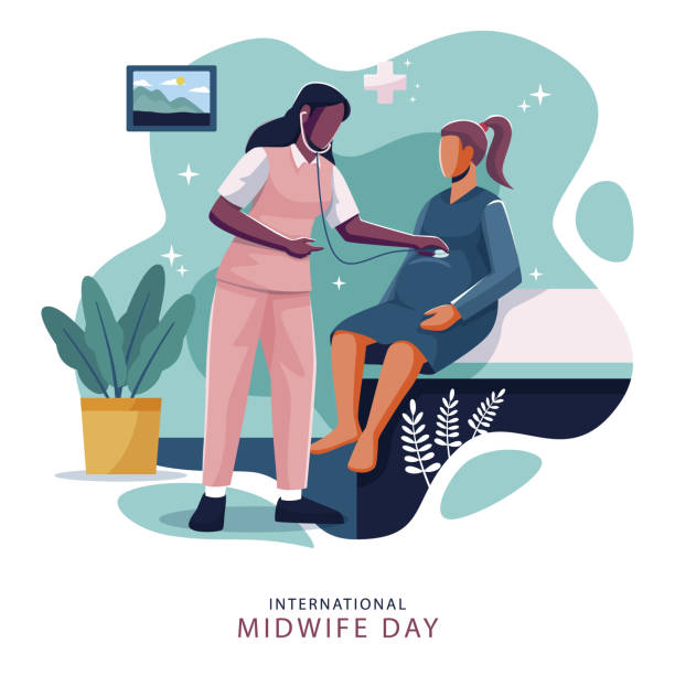 Flat midwives day illustration Vector illustration Flat midwives day illustration Vector illustration pregnant borders stock illustrations