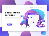 Landing page template of Social media services. Modern flat design concept of web page design for website and mobile website. Easy to edit and customize. Vector illustration