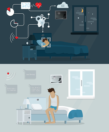 Flat of Internet of things technology,AI monitor the sleep quality of young man - vector