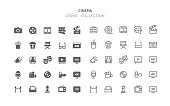 Set of cinema vector icons. Editable stroke & flat design.