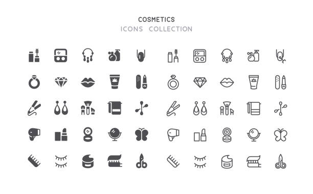 Flat & Outline Cosmetics Beauty Icons Set of cosmetics and beauty vector icons. Flat design & outline editable stroke. Perfect pixel line. beauty icons stock illustrations