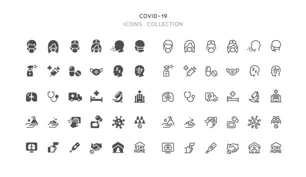 stockillustraties, clipart, cartoons en iconen met flat & outline covid-19 coronavirus virale preventie iconen - symptoom